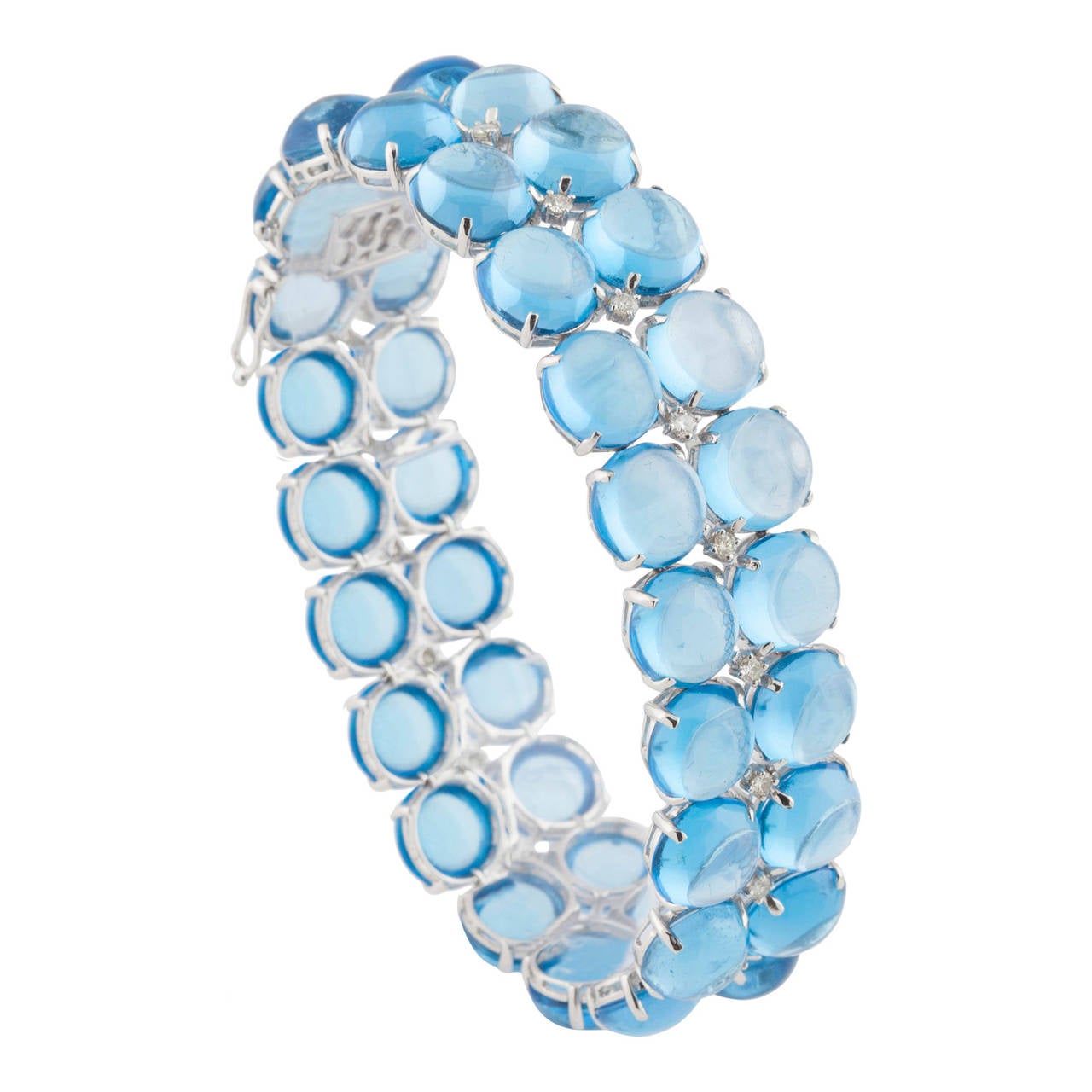 Blue Topaz and Diamond Bracelet Set in White Gold For Sale