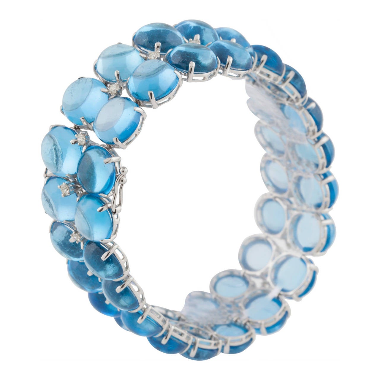 Women's or Men's Blue Topaz and Diamond Bracelet Set in White Gold For Sale