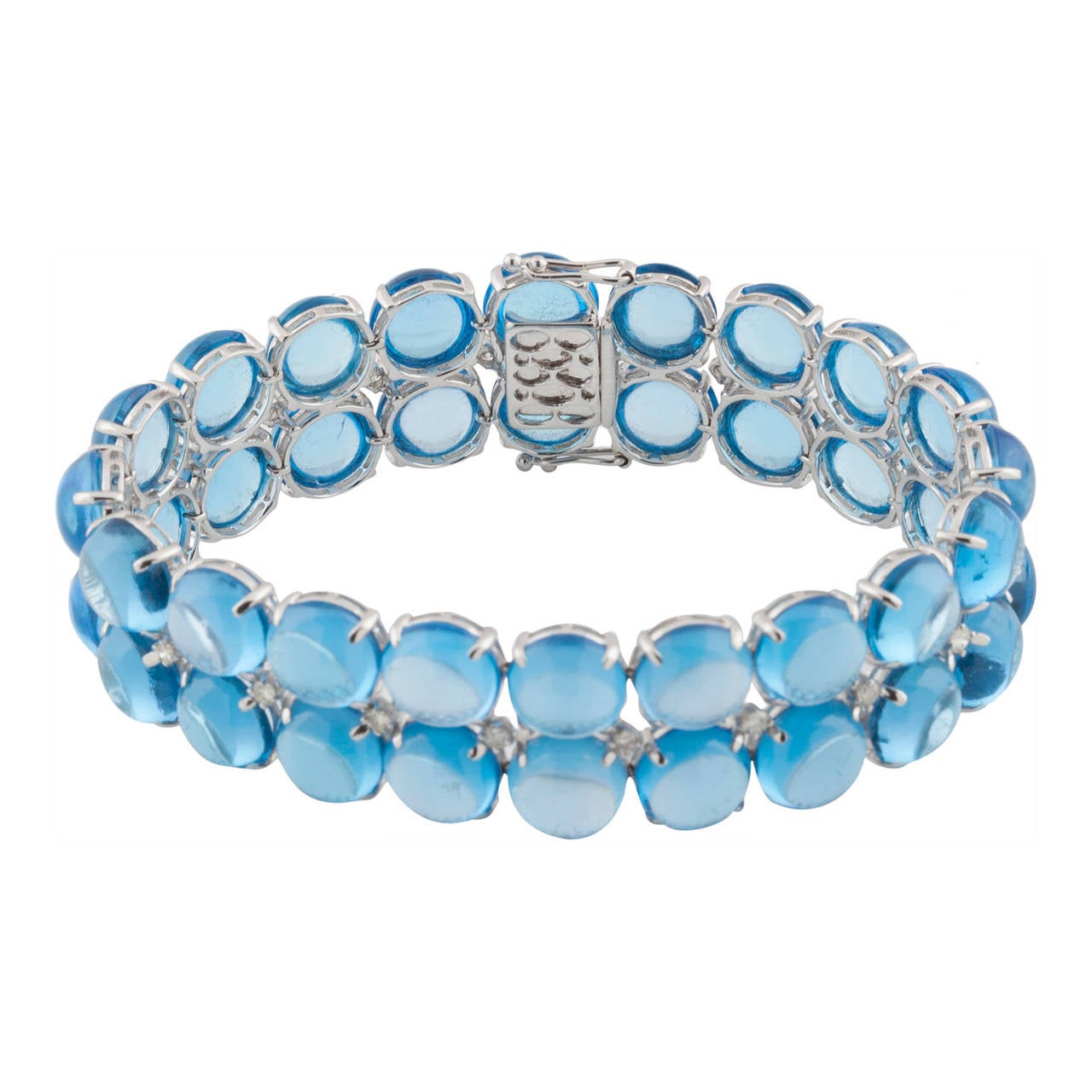 Round Cut Blue Topaz and Diamond Bracelet Set in White Gold For Sale