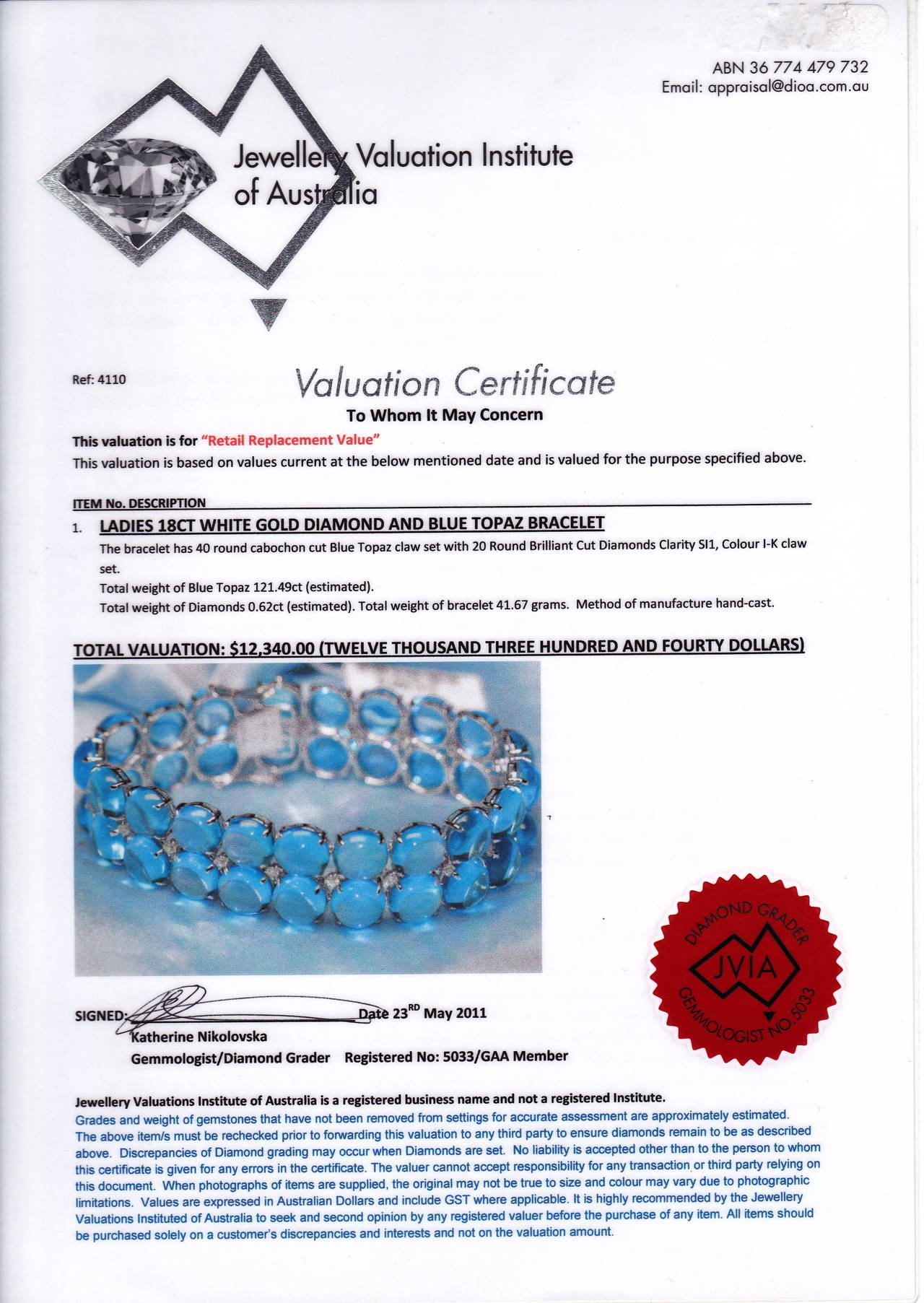 Blue Topaz and Diamond Bracelet Set in White Gold For Sale 1