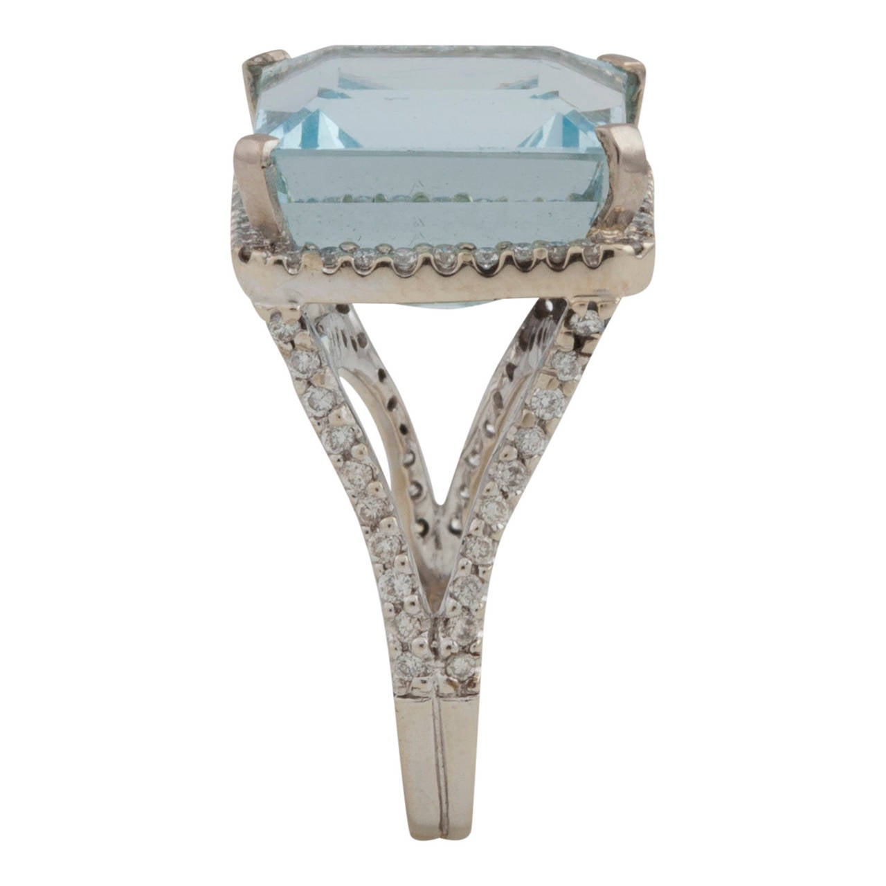 Princess Cut 11 Carat Square Cut Aquamarine and Diamond Ring Set in White Gold For Sale