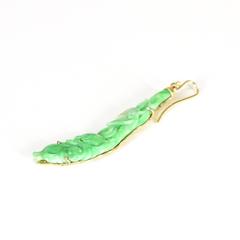 Pair of Jadeite Earrings, Hand Carved and Set in 14 Carat Gold