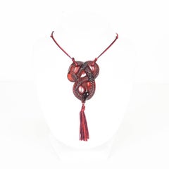 Lalique Art Deco Style Serpent Pendant on Silk Cord