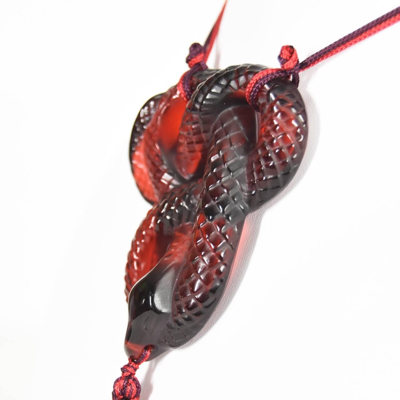 Lalique Art Deco Style Serpent Pendant on Silk Cord For Sale 1