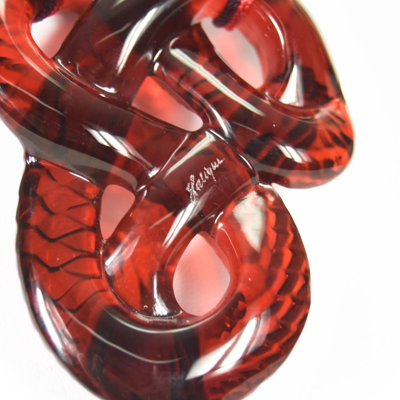 Lalique Art Deco Style Serpent Pendant on Silk Cord For Sale 2