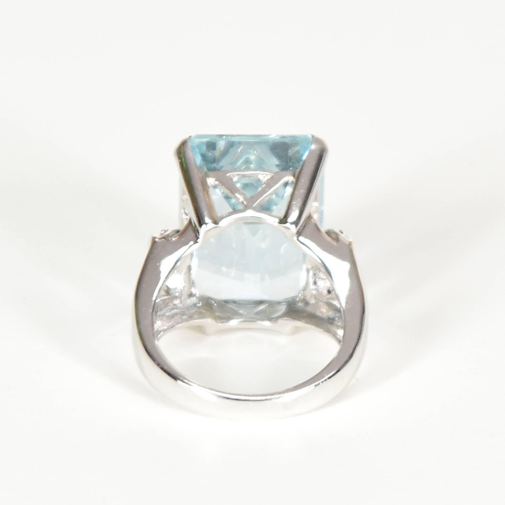 Art Deco 15 Carat Aquamarine and Diamond Cocktail Ring