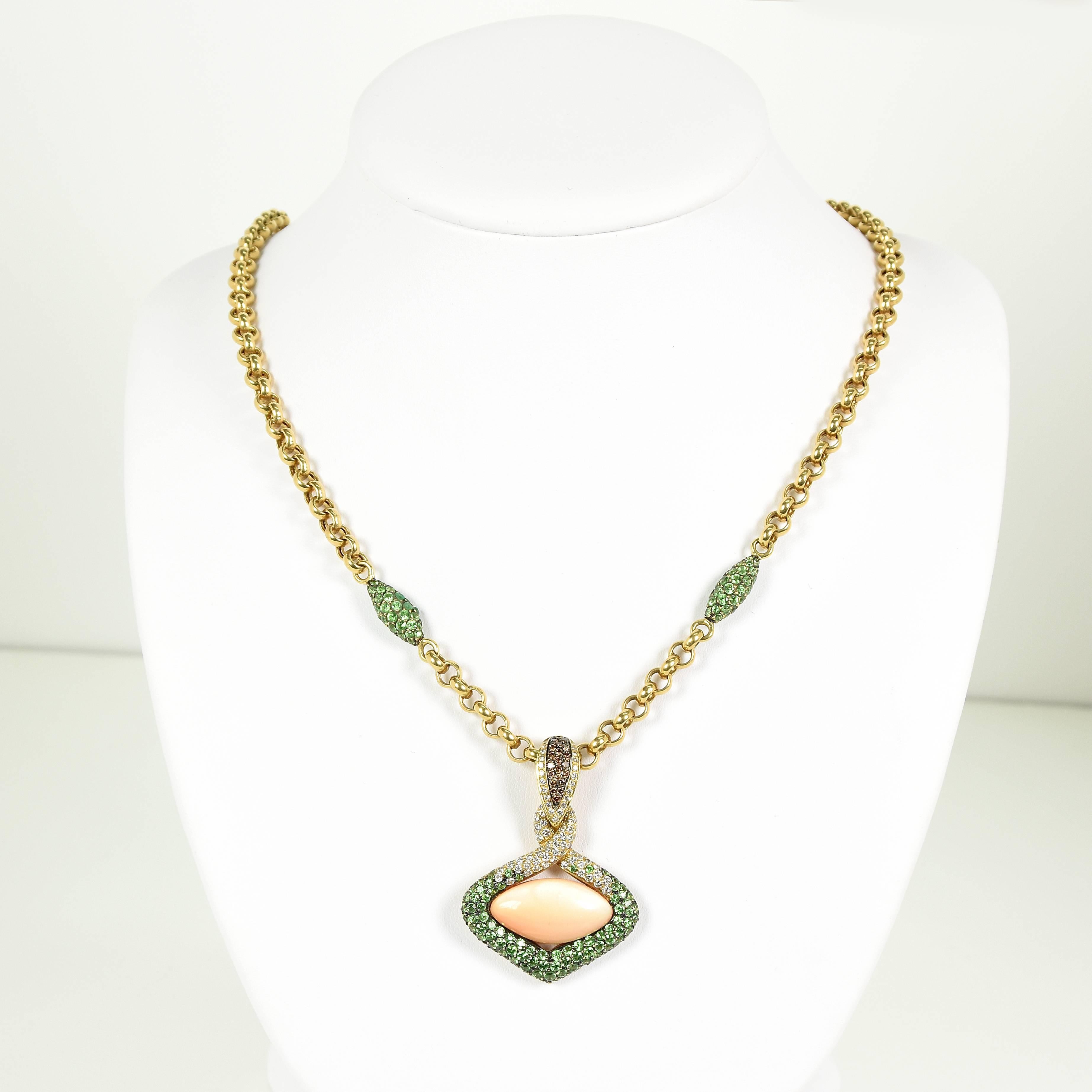 Art Deco Pink Synthetic Hydro Carbon Garnet Diamond Pendant Necklace For Sale