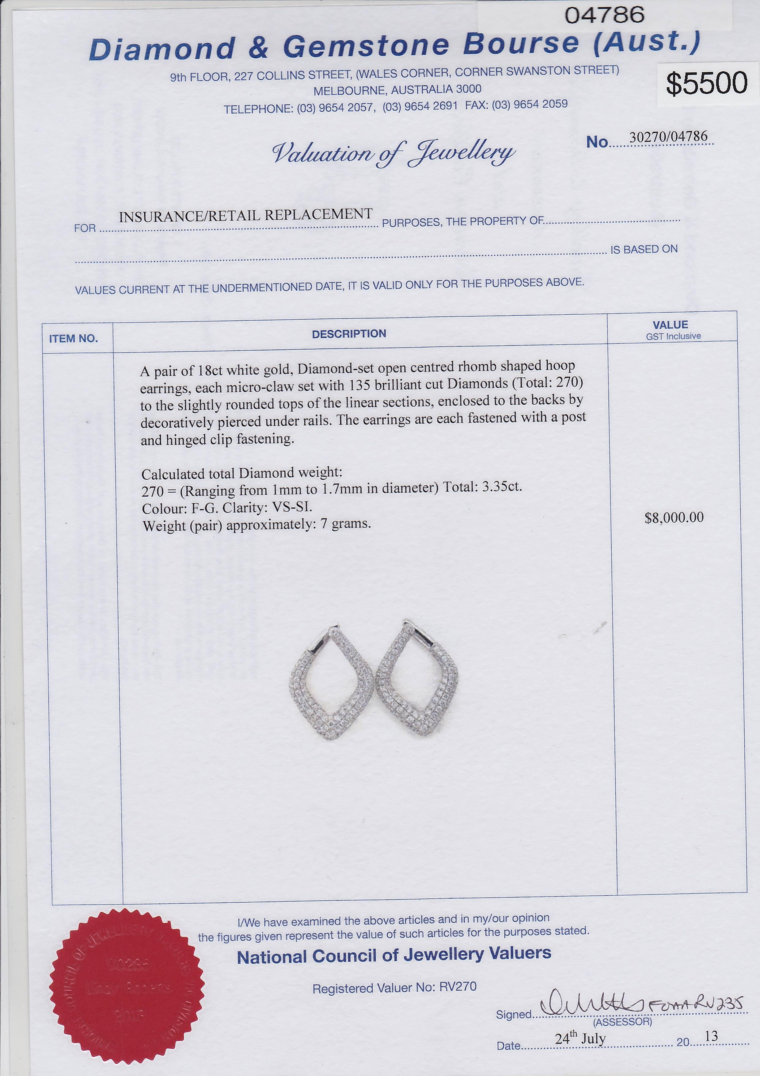Modernist Triangular Diamond Earrings Set in 18 Carat White Gold For Sale 2