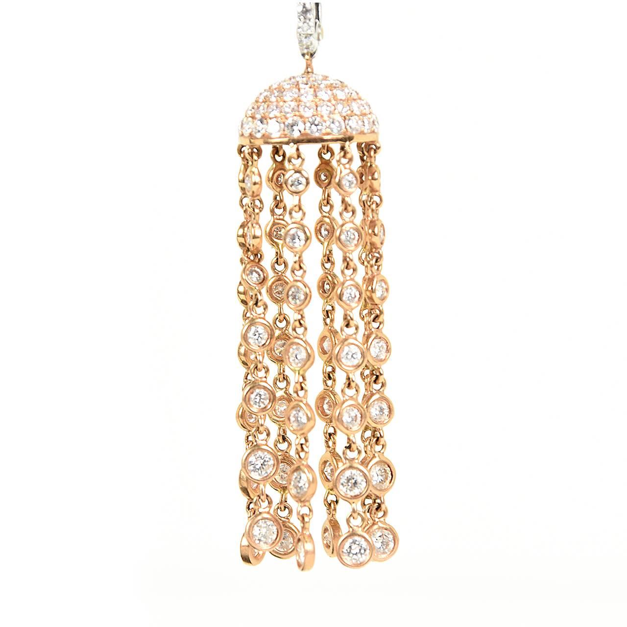 Women's or Men's Diamond 18 Karat Rose White Gold Dangle Drop Earrings For Sale