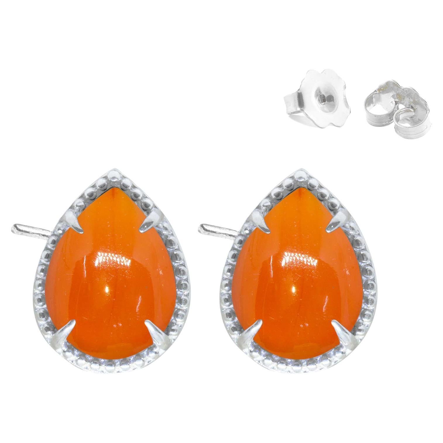 Vintage Lace Pear Carnelian Silver Stud Earrings