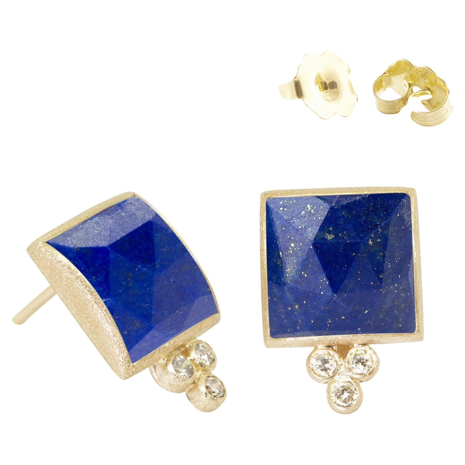 Ariana Lapis 18 Karat Gold Stud Earrings For Sale