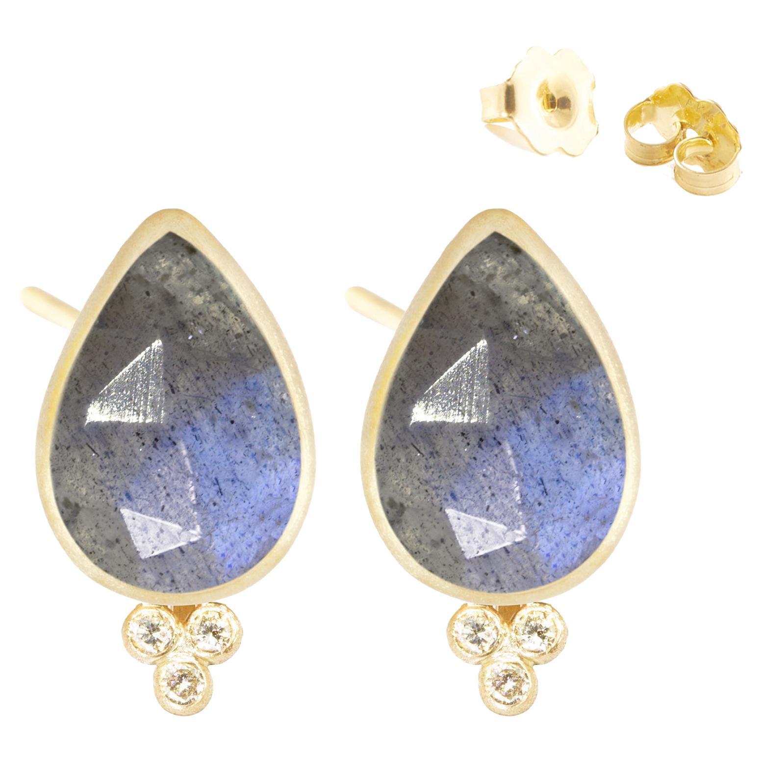 Mia Small Labradorite 18 Karat Gold Stud Earrings