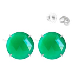 Petal Green Onyx Silver Stud Earrings