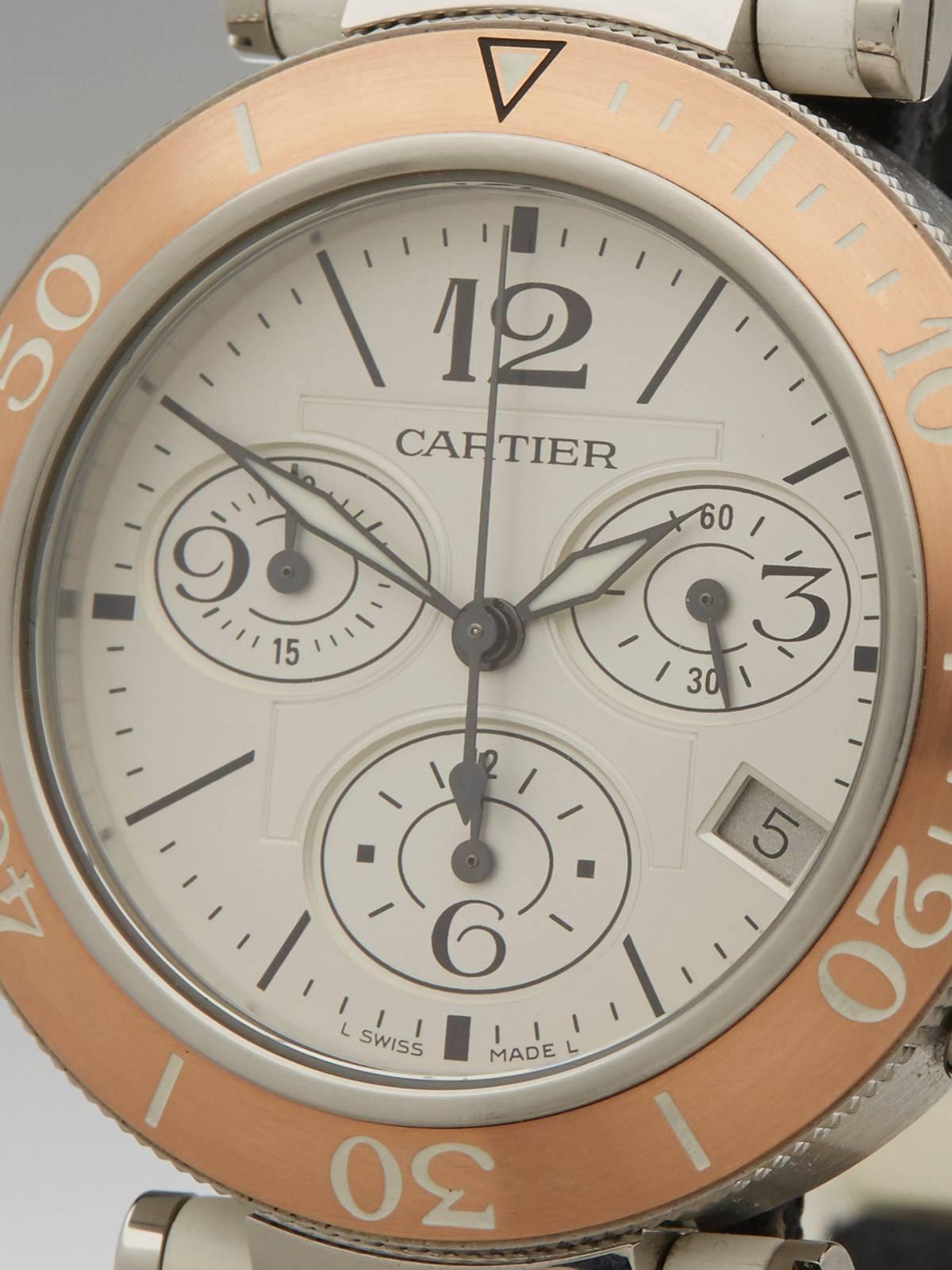 Cartier Lady's Rose Gold Stainless Steel Pasha Chronograph Quartz Wristwatch In Excellent Condition In Bishop's Stortford, Hertfordshire