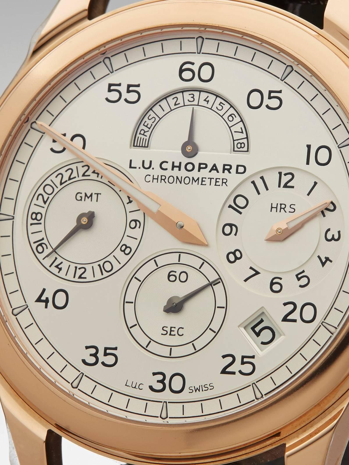 L.U. Chopard Rose Gold Regulator GMT Automatic Wristwatch Ref 161971-5001 In Excellent Condition In Bishop's Stortford, Hertfordshire