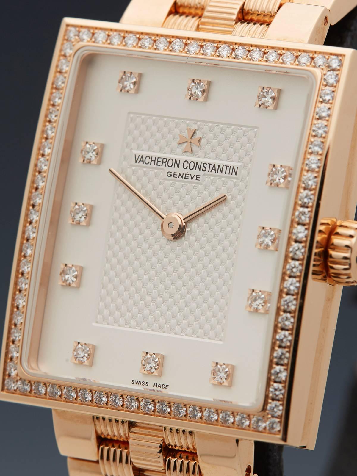 Vacheron & Constantin Rose Gold Diamonds Patrimony Traditionnelle Wristwatch In Excellent Condition In Bishop's Stortford, Hertfordshire