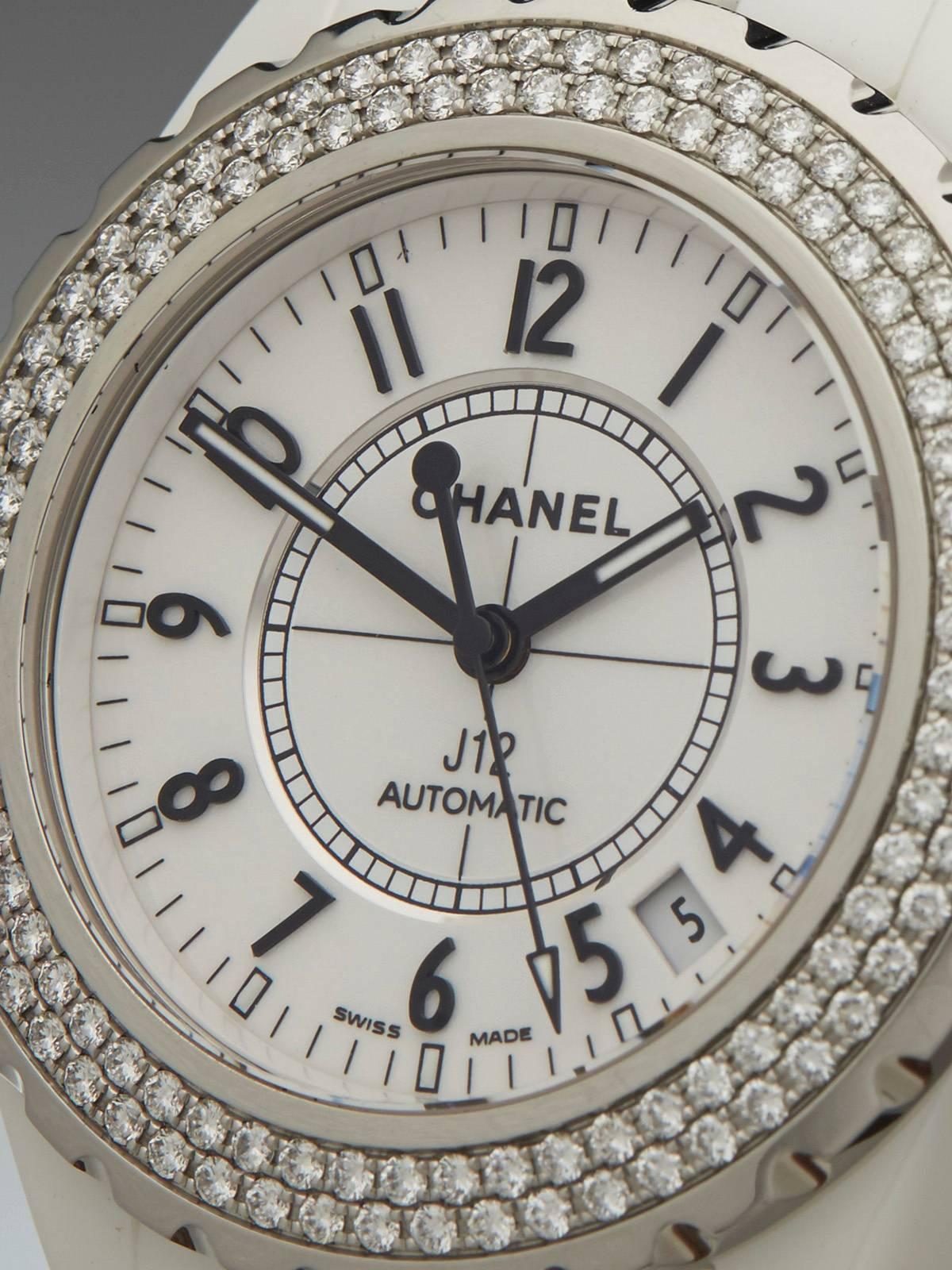 Chanel Lady's J12 Stainless Steel Diamond Automatic Wristwatch Ref H0969 In Excellent Condition In Bishop's Stortford, Hertfordshire