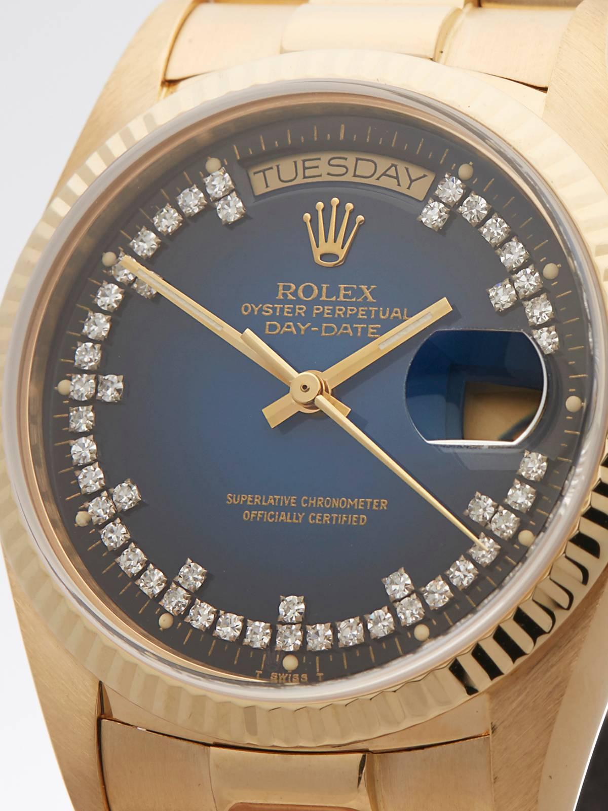Men's Rolex Day-Date fade blue diamond dial gents 18038 watch