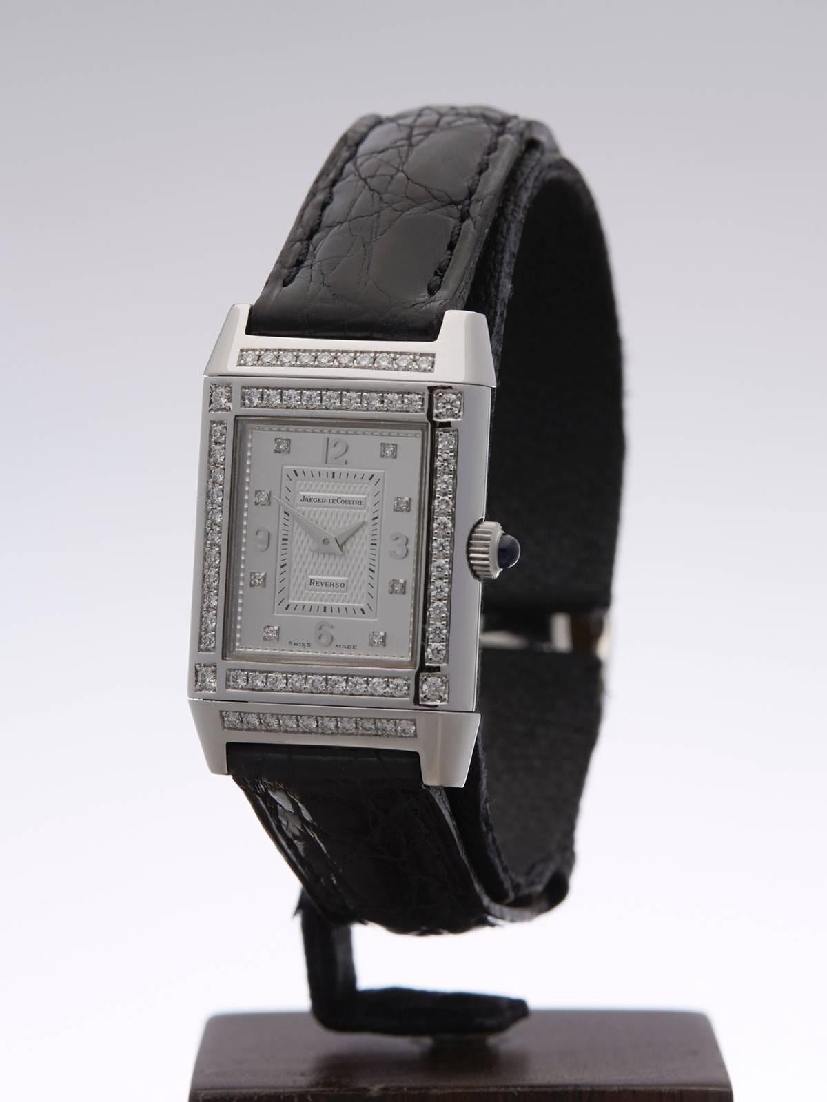 Jaeger-LeCoultre Ladies White Gold Diamonds Reverso Mechanical Wristwatch In New Condition In Bishop's Stortford, Hertfordshire