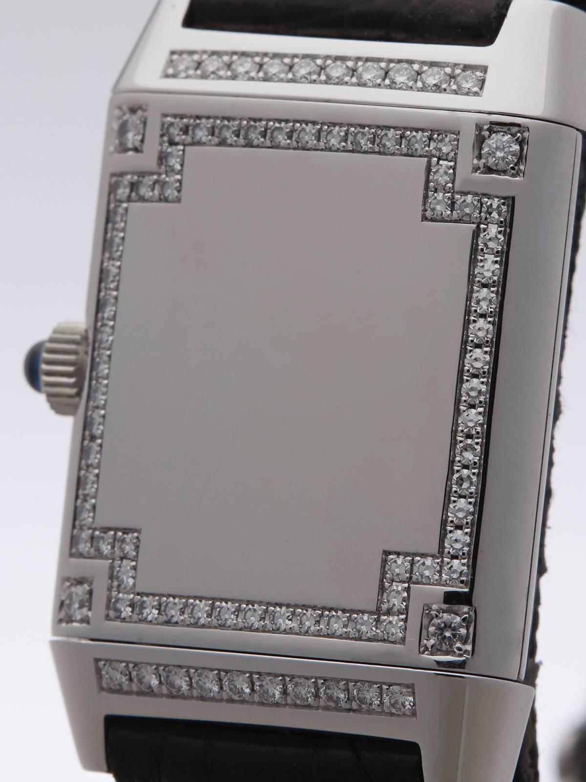 Women's or Men's Jaeger-LeCoultre Ladies White Gold Diamonds Reverso Mechanical Wristwatch