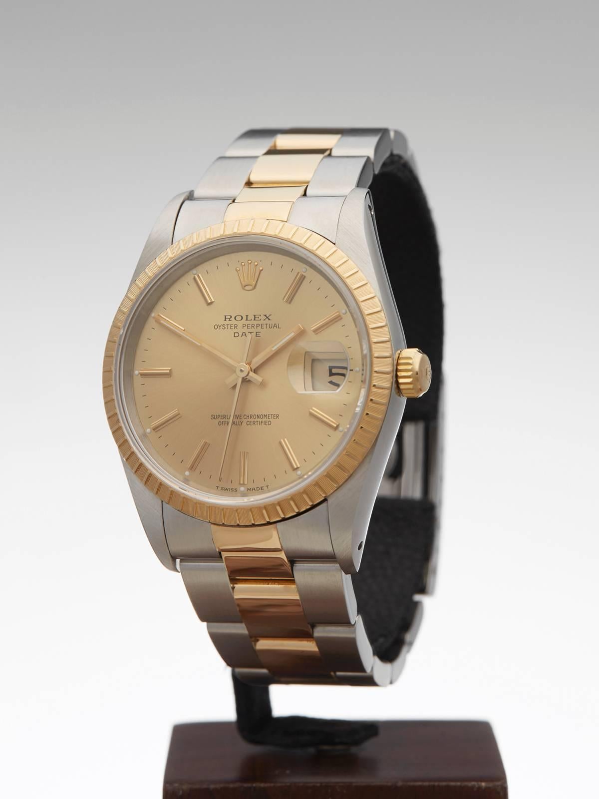 Women's or Men's Rolex Date engine turned bezel unisex 15223 watch