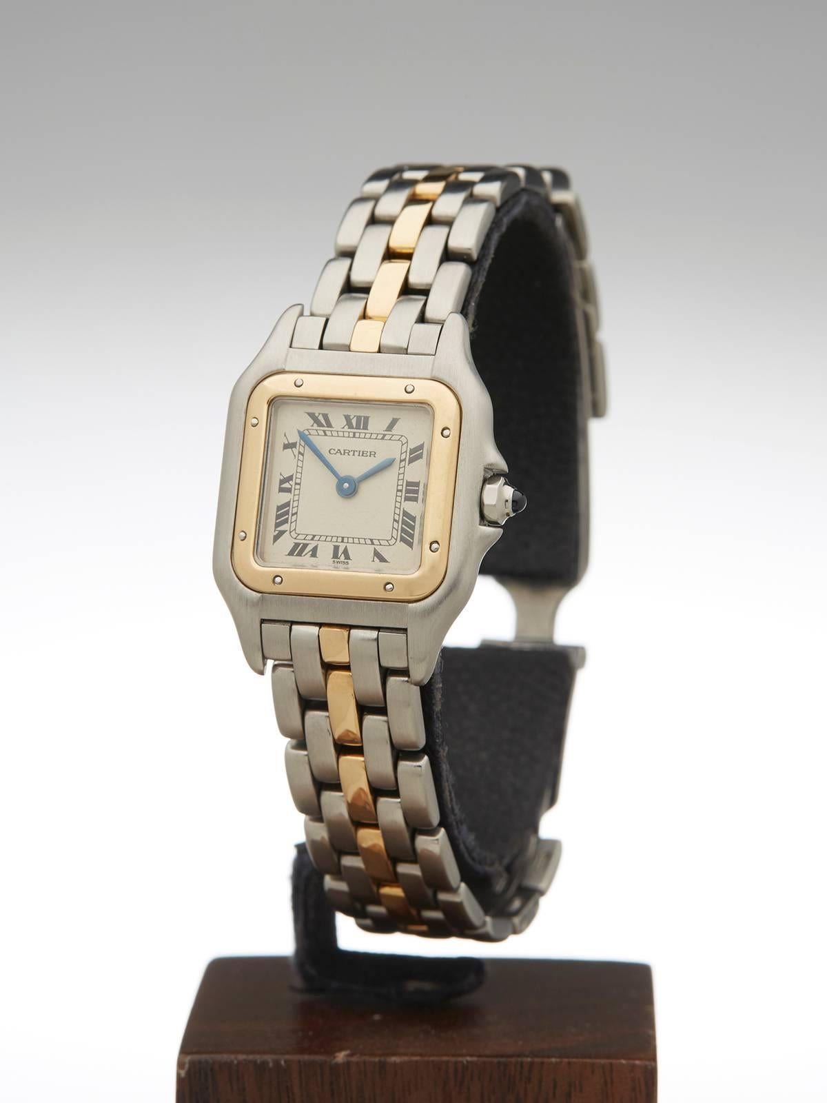 Women's or Men's Cartier ladies Stainless Steel Yellow Gold Panthere Quartz Wristwatch Ref 669