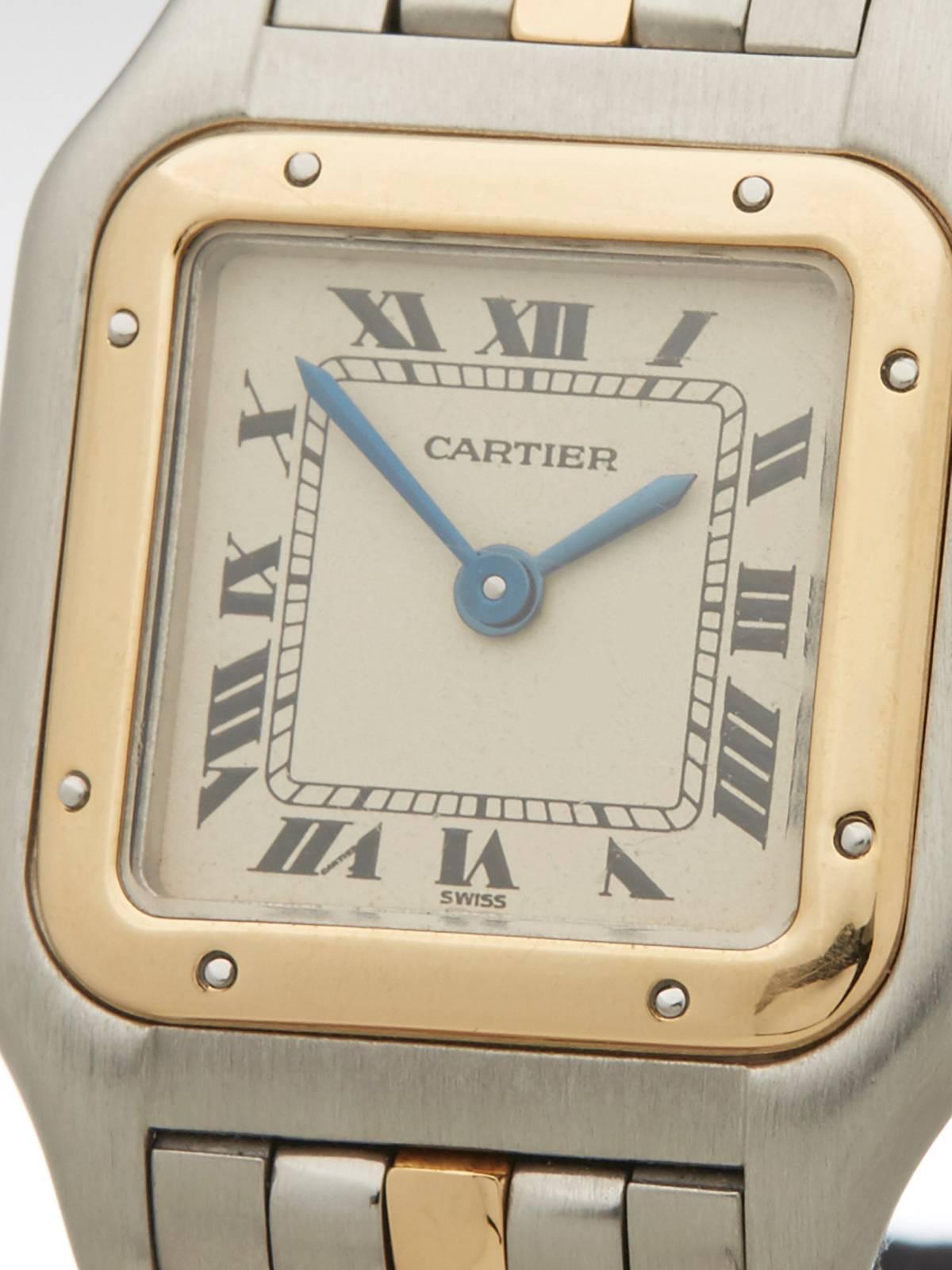 Cartier ladies Stainless Steel Yellow Gold Panthere Quartz Wristwatch Ref 669 In Excellent Condition In Bishop's Stortford, Hertfordshire