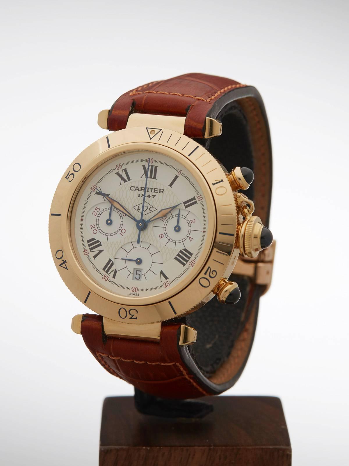 Cartier Pasha Yellow Gold chronograph 150th Anniversary Quartz Wristwatch In New Condition In Bishop's Stortford, Hertfordshire