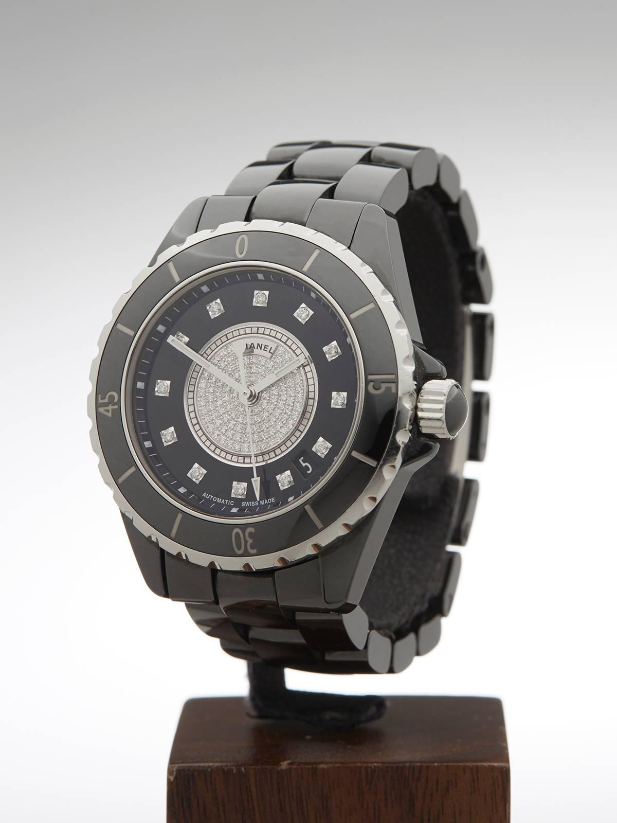 Chanel Ceramic Diamond Dial J12 Automatic Wristwatch H1757 1