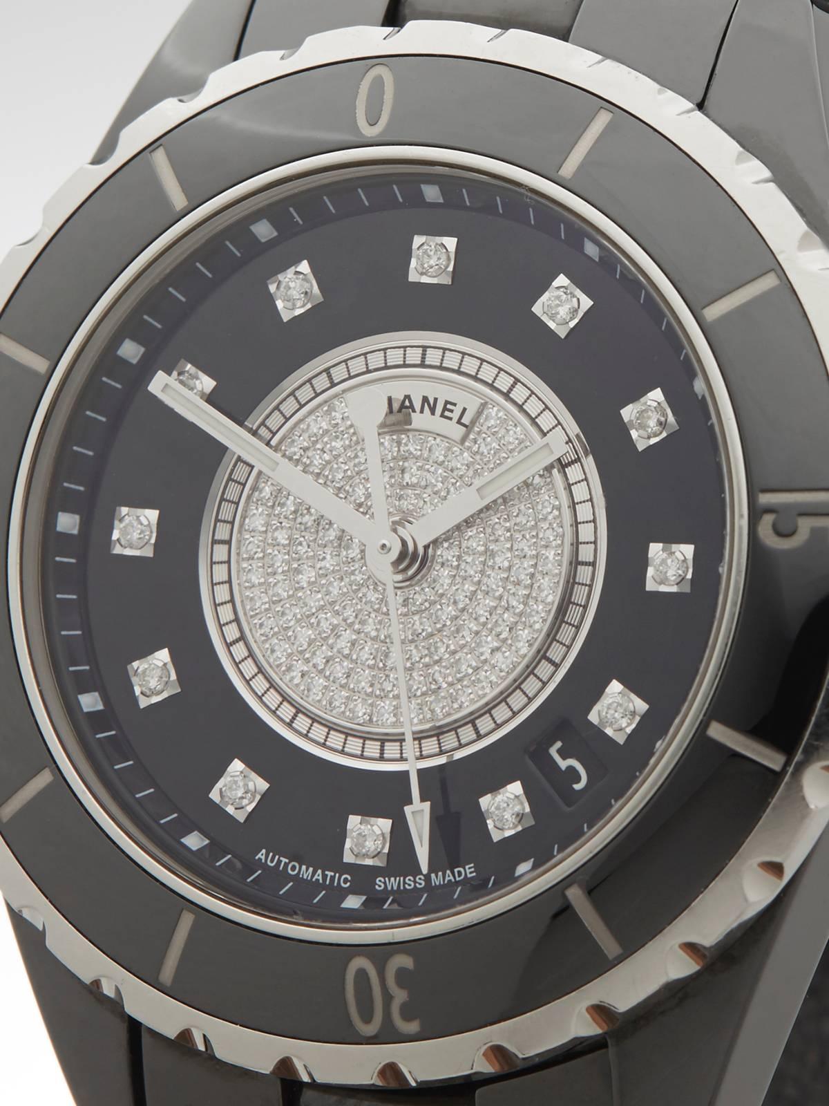 Chanel Ceramic Diamond Dial J12 Automatic Wristwatch H1757 In New Condition In Bishop's Stortford, Hertfordshire