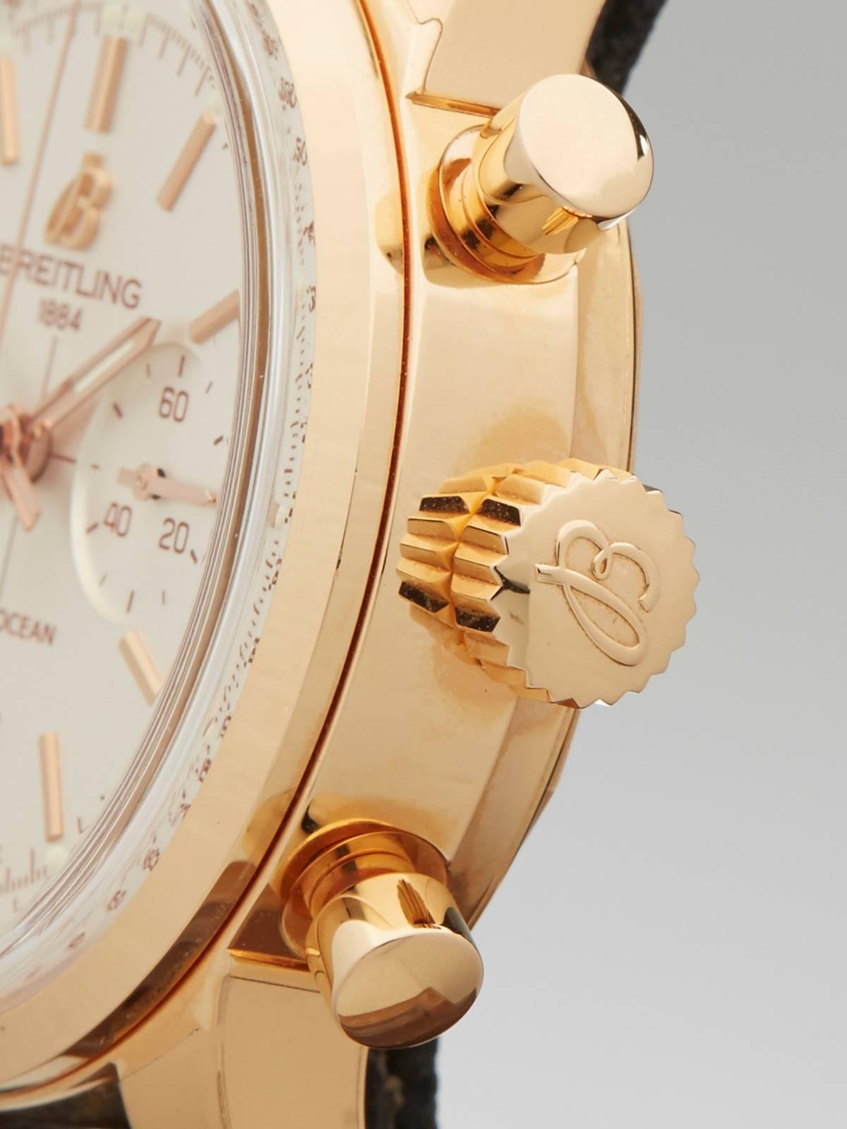 Breitling Rose Gold Transocean Chronograph Automatic Wristwatch In New Condition In Bishop's Stortford, Hertfordshire