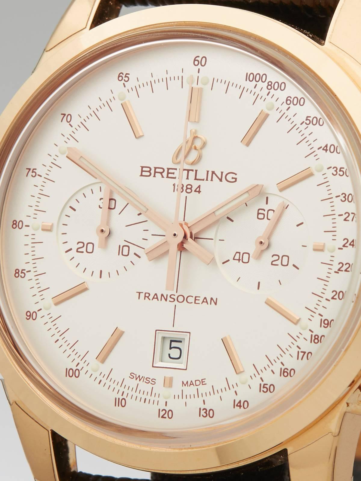 Women's or Men's Breitling Rose Gold Transocean Chronograph Automatic Wristwatch