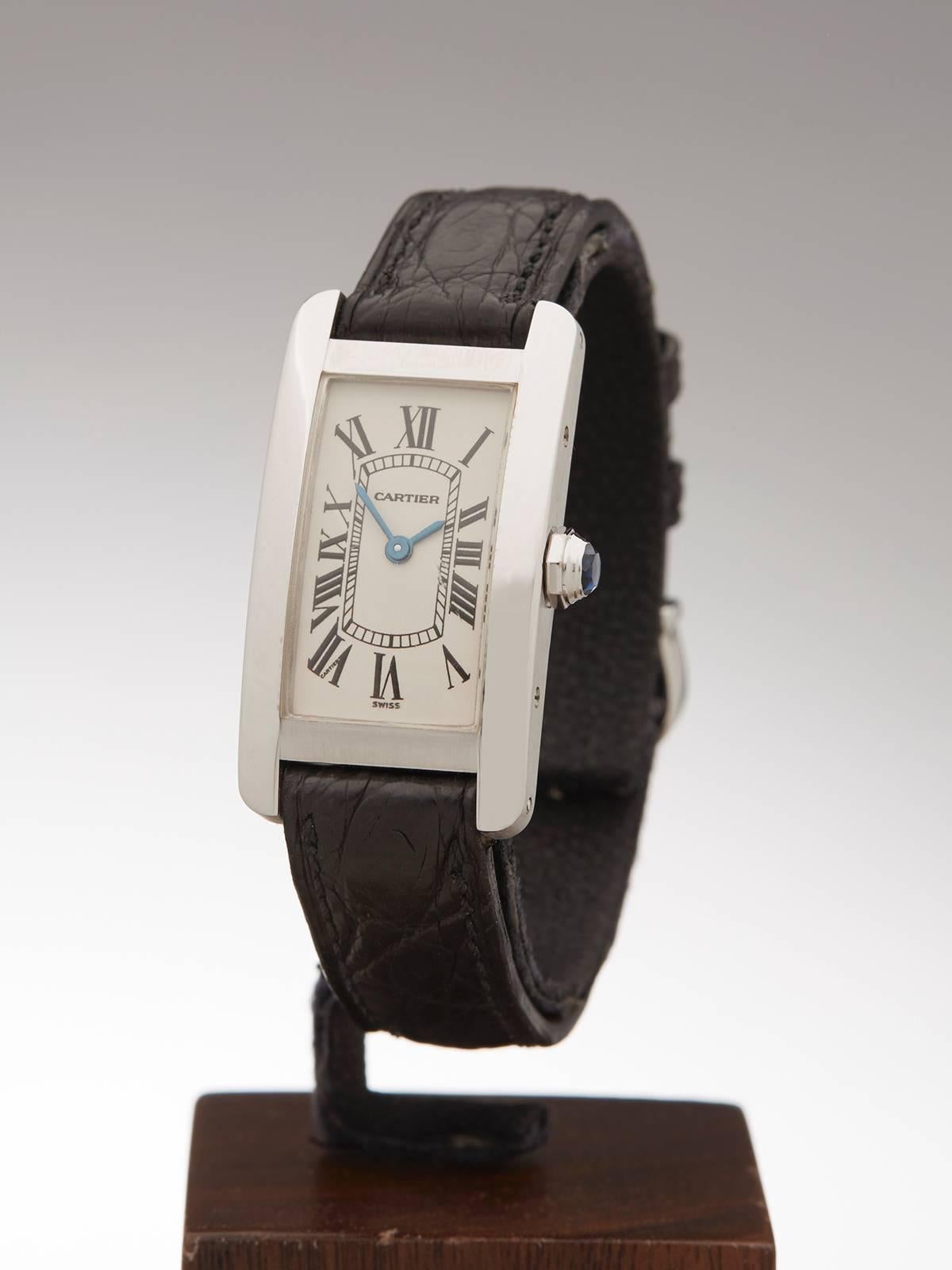 Women's Cartier Ladies White Gold Tank Americaine Quartz Wristwatch 