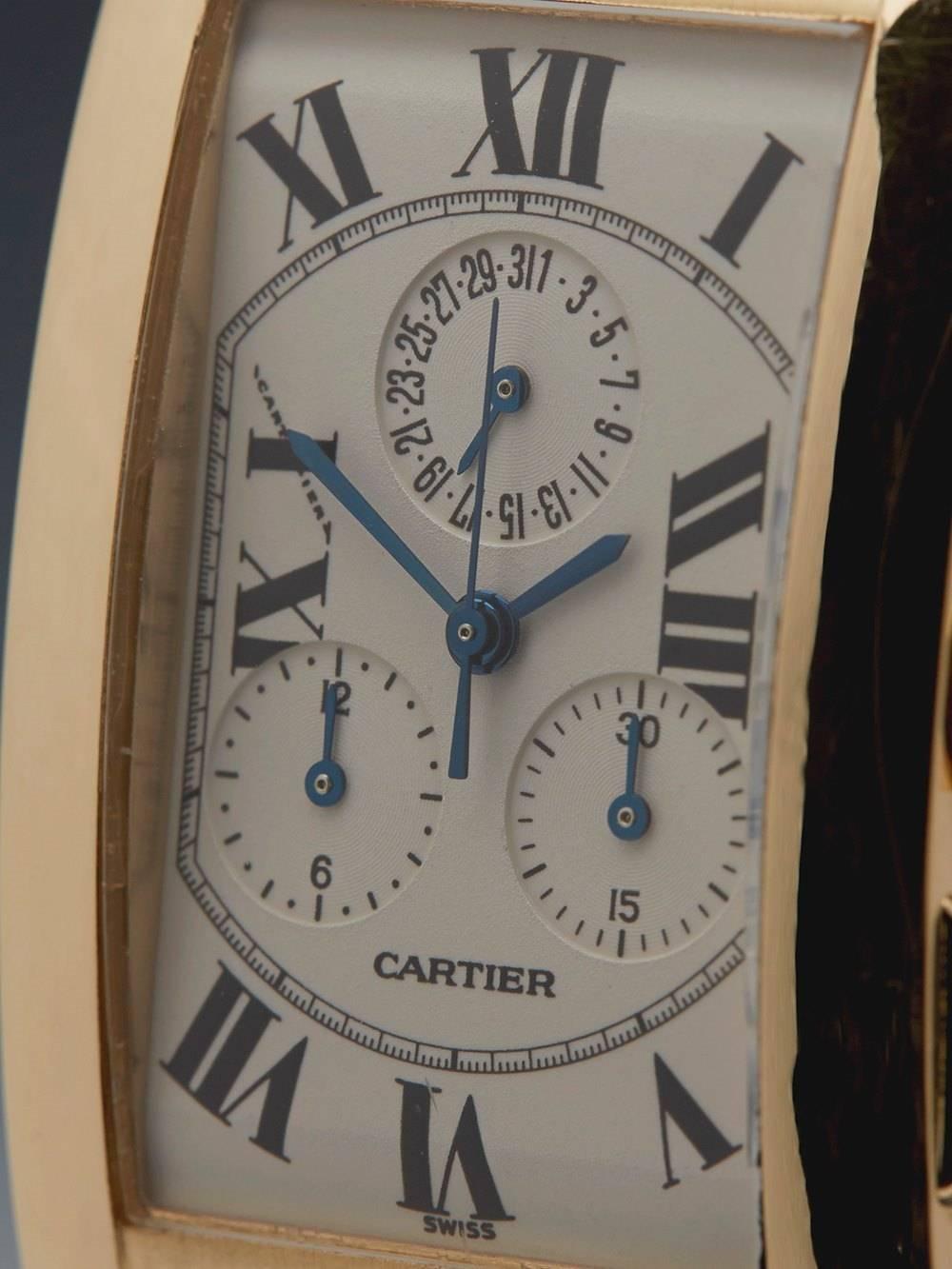 Cartier Yellow Gold Tank Americaine chronograph Quartz Wristwatch  In New Condition In Bishop's Stortford, Hertfordshire