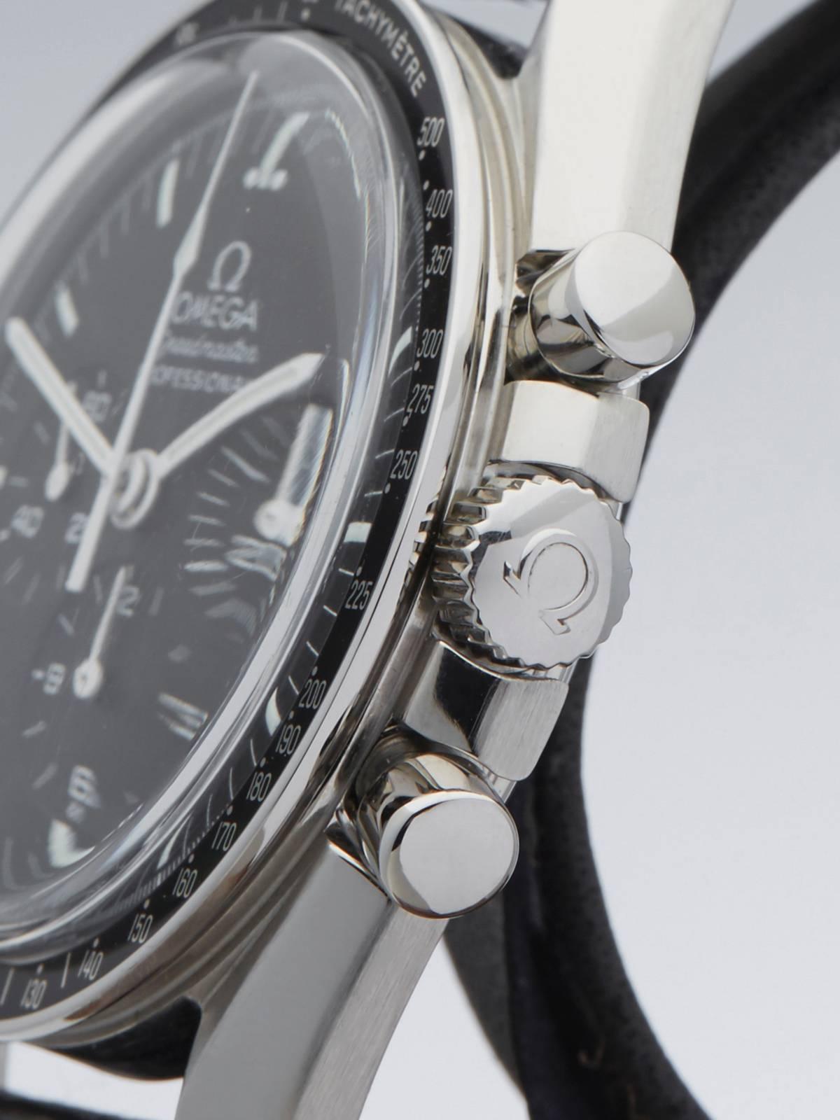Omega Stainless Steel Speedmaster chronograph Mechanical Wind Wristwatch In New Condition In Bishop's Stortford, Hertfordshire