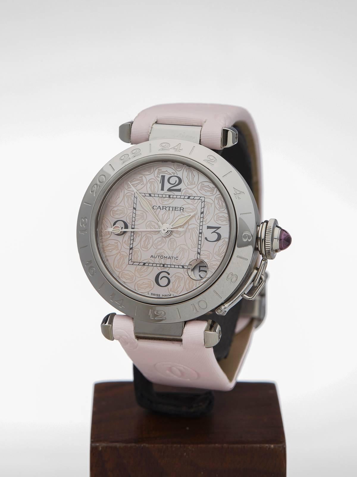 Cartier Pasha de Cartier: Damenuhr 2377, limitiertes rosa Perlmutt-Zifferblatt aus Perlmutt im Zustand „Neu“ in Bishop's Stortford, Hertfordshire