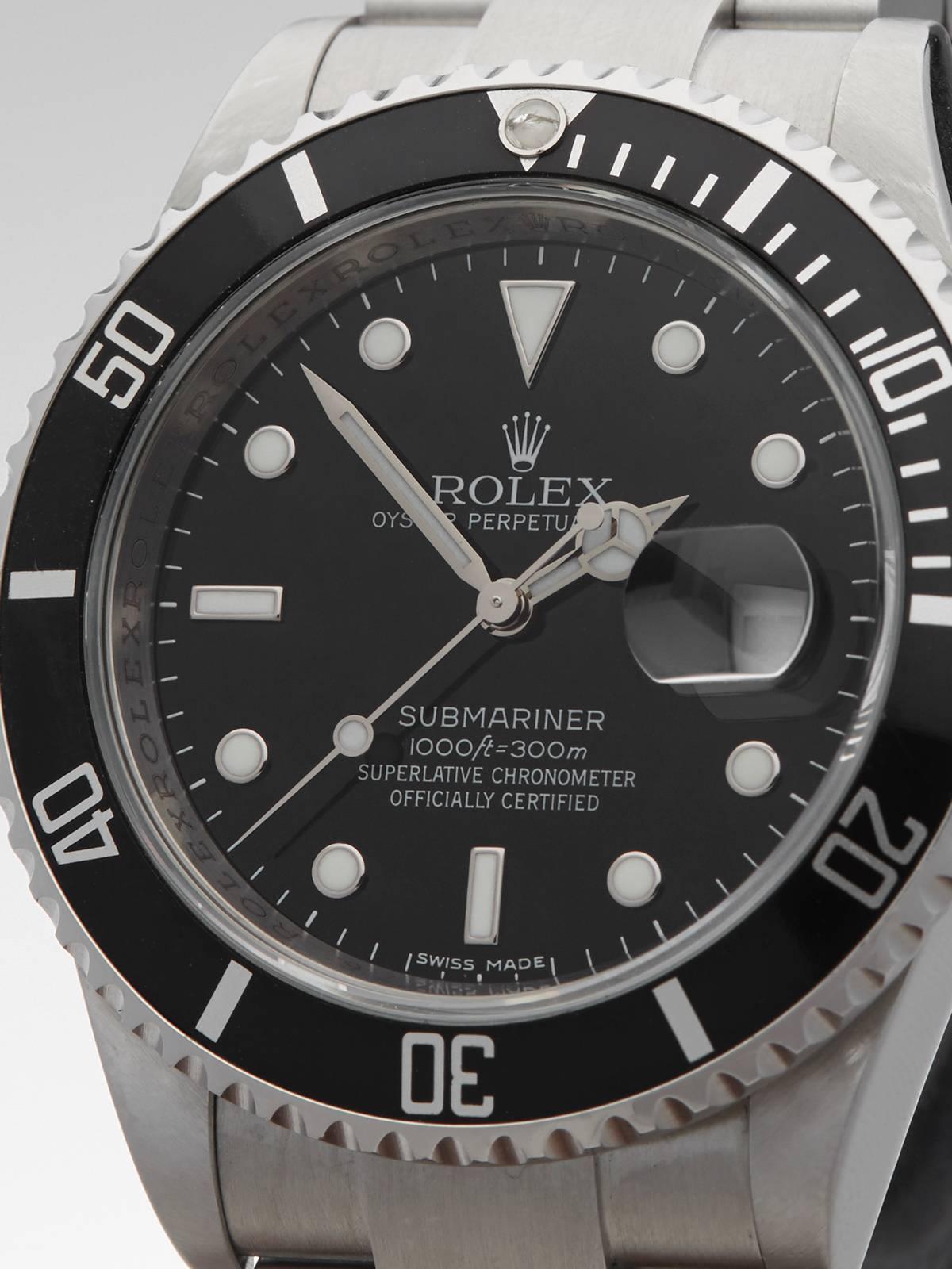 Men's Rolex Stainless Steel Submariner Automatic Wristwatch 16610