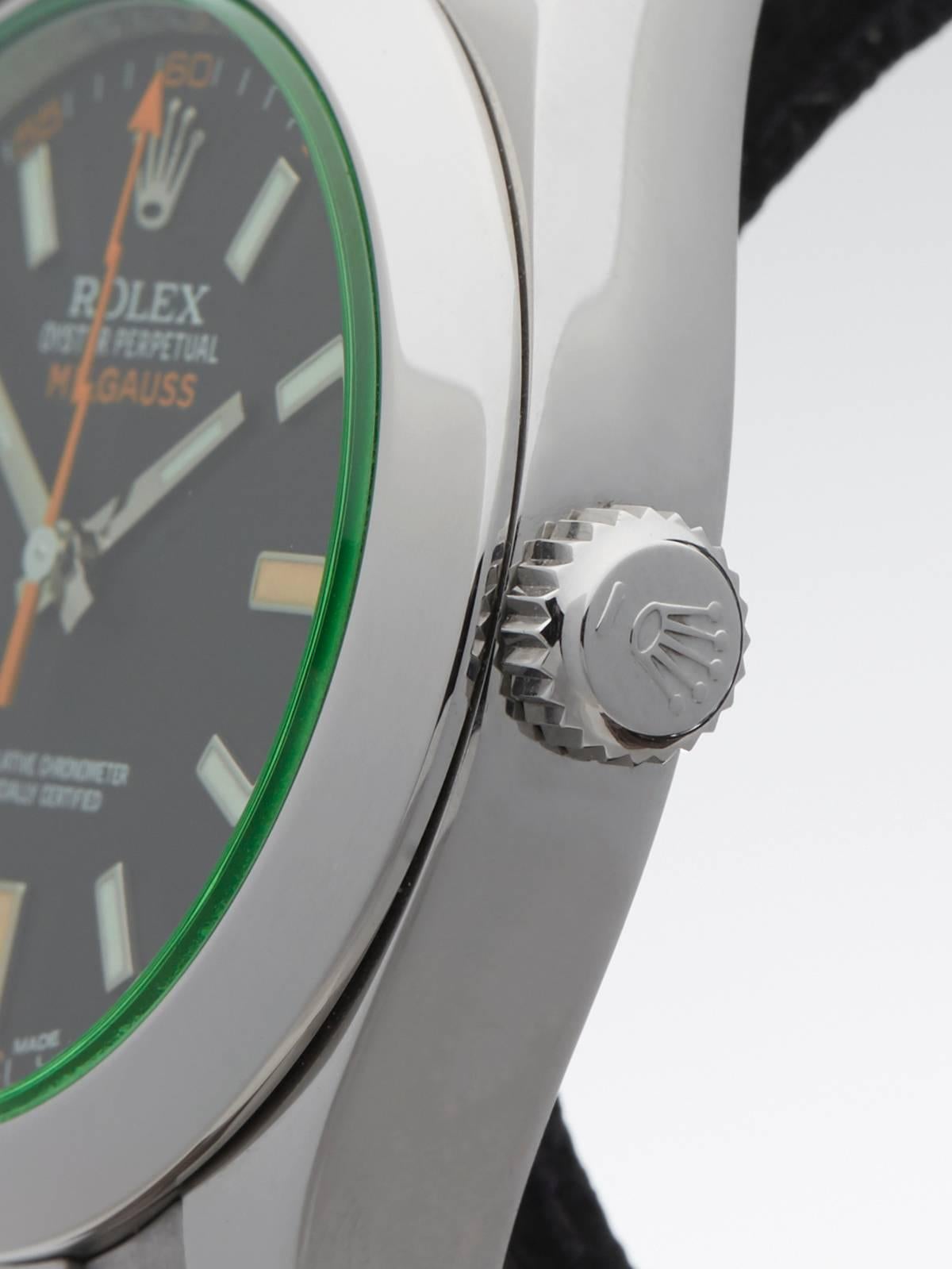 Men's Rolex Milgauss Green Glass Automatic Wristwatch