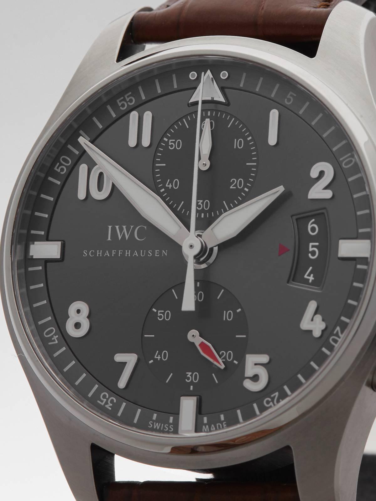 IWC Stainless Steel Pilot's Chronograph spitfire Automatic Wristwatch In New Condition In Bishop's Stortford, Hertfordshire