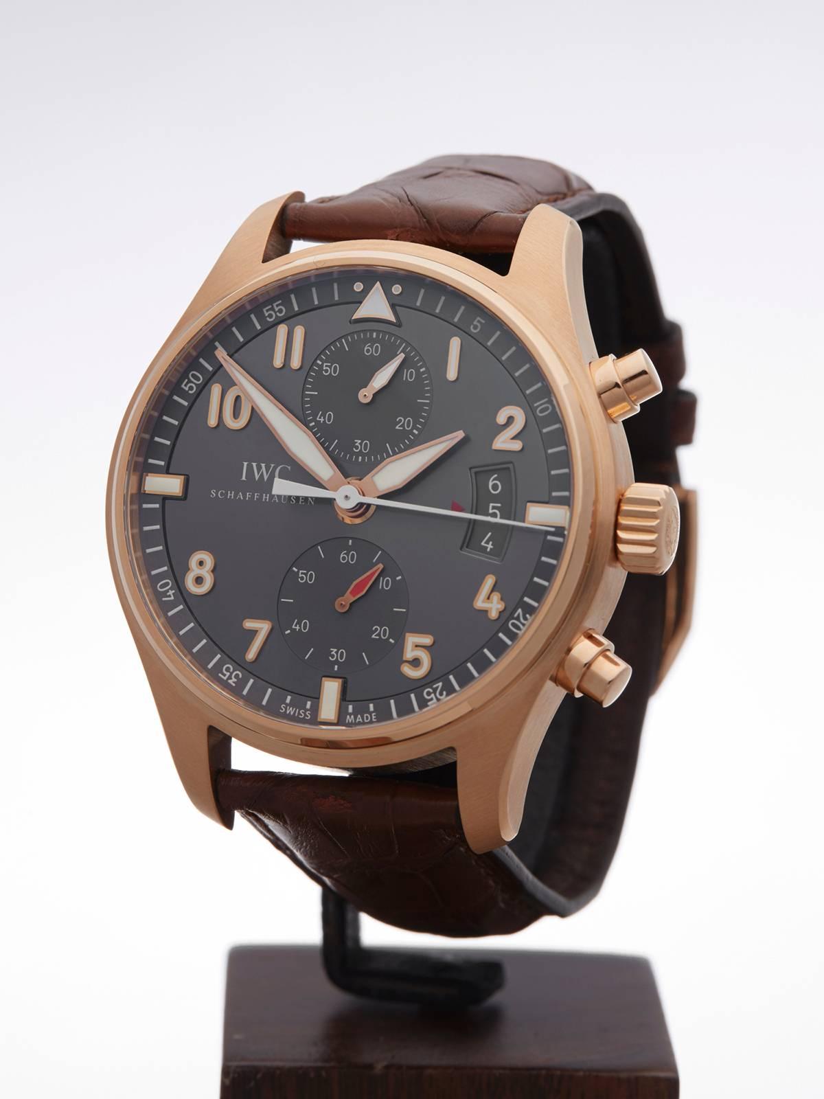 IWC Rose Gold Pilot's Chronograph Spitfire Automatic Wristwatch In New Condition In Bishop's Stortford, Hertfordshire