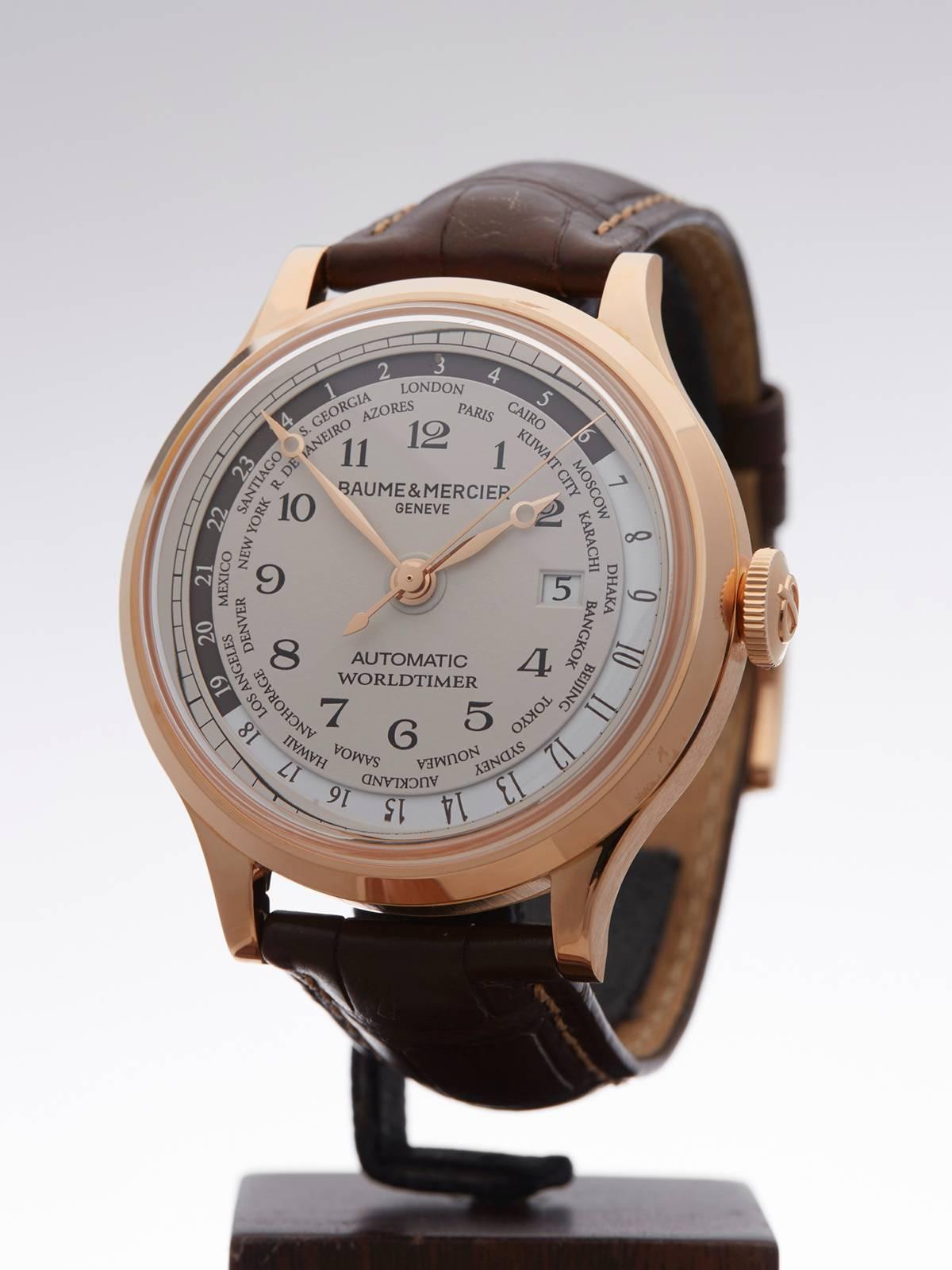 Men's Baume & Mercier Rose Gold Capeland Worldtimer Automatic Wristwatch