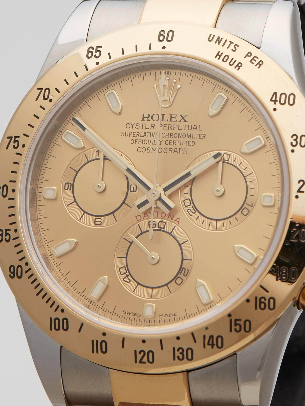 Women's or Men's Rolex Yellow Gold Stainless Steel Daytona Automatic Wristwatch Ref 116523 
