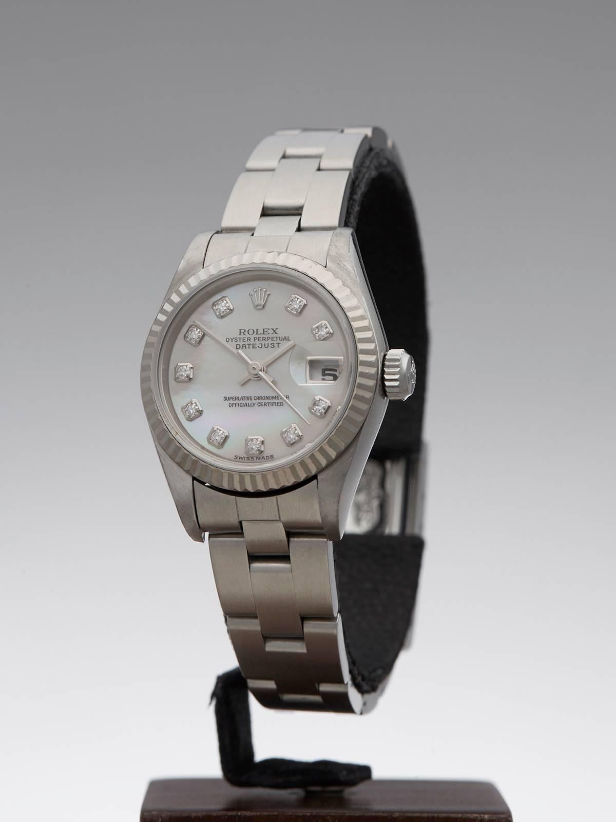 Rolex Ladies Stainless Steel Mother of Pearl Diamond Automatic Wrist Watch In New Condition In Bishop's Stortford, Hertfordshire