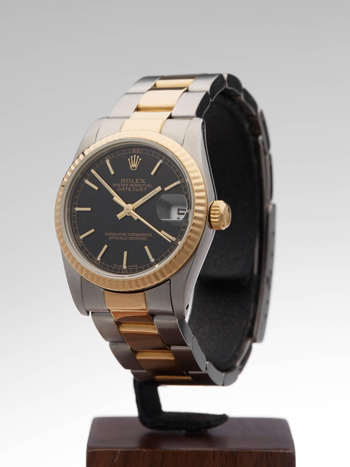 Rolex Yellow Gold Datejust Mid Size Automatic Wristwatch In New Condition In Bishop's Stortford, Hertfordshire