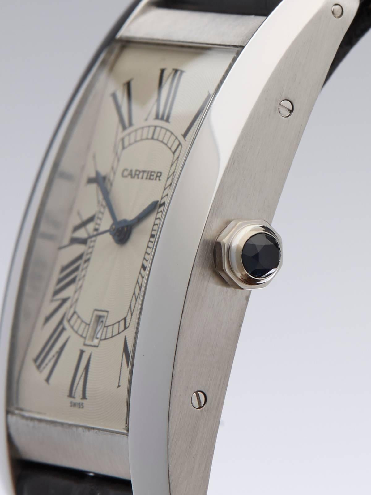 Cartier White Gold Tank Americaine Automatic Wristwatch 1741   In New Condition In Bishop's Stortford, Hertfordshire