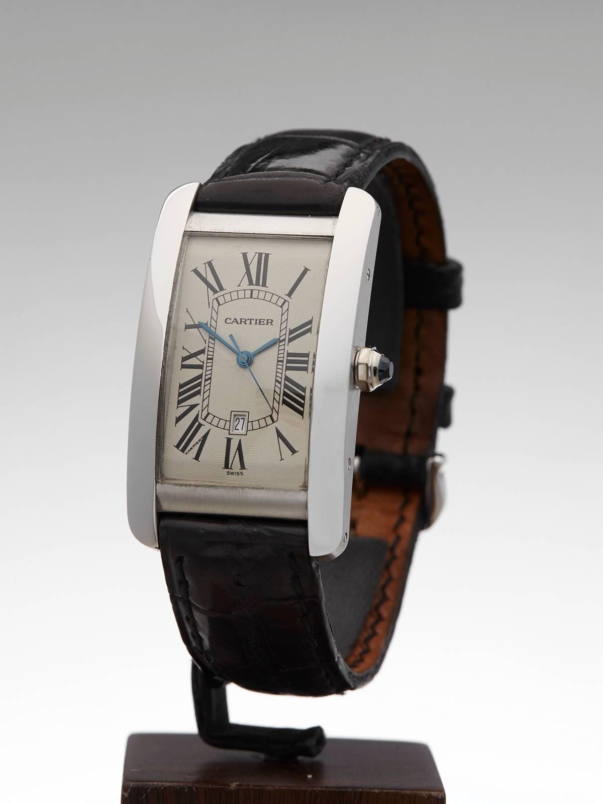 Men's Cartier White Gold Tank Americaine Automatic Wristwatch 1741  