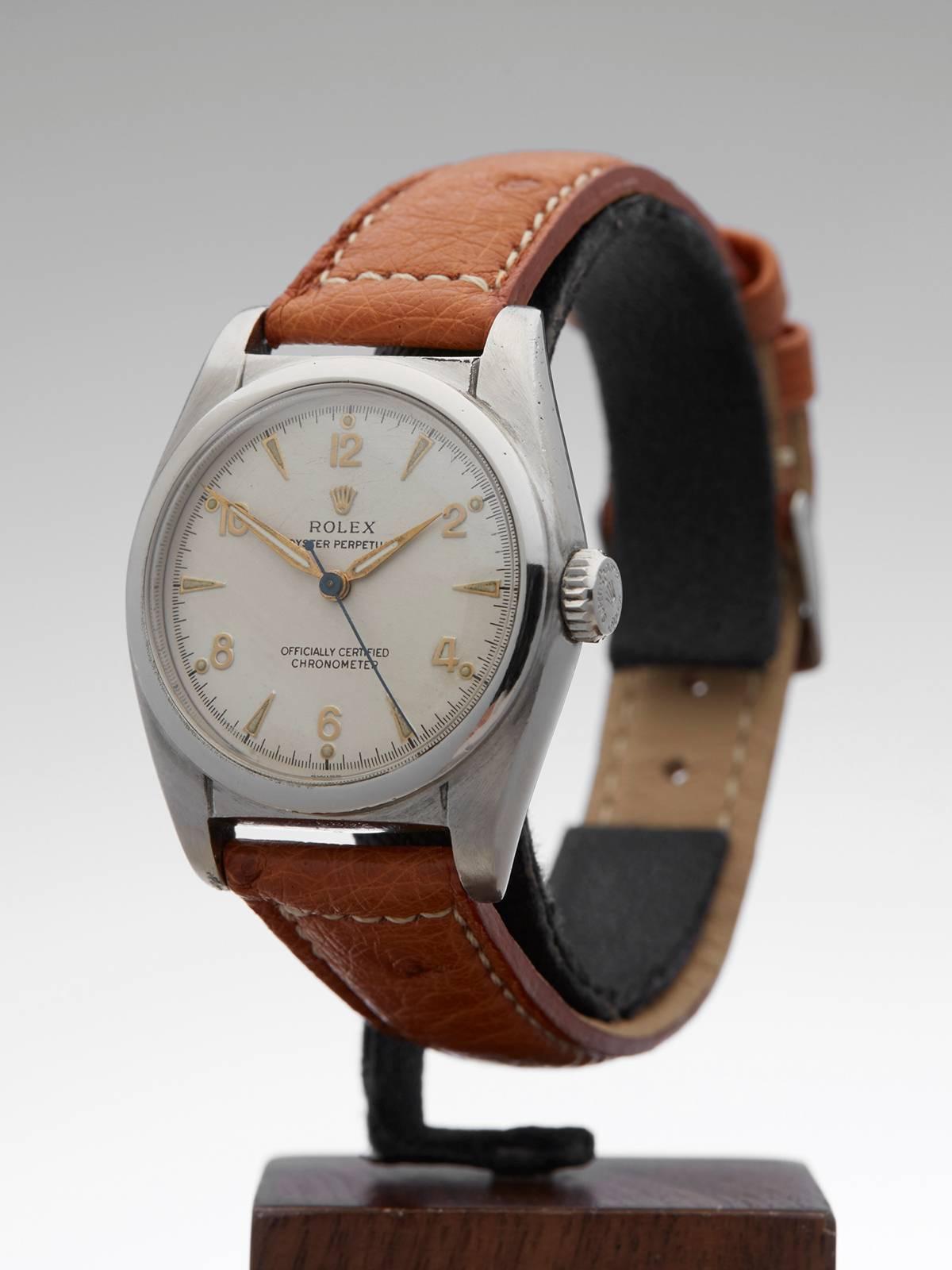 Women's or Men's Rolex Stainless Steel Bubble Back Wristwatch
