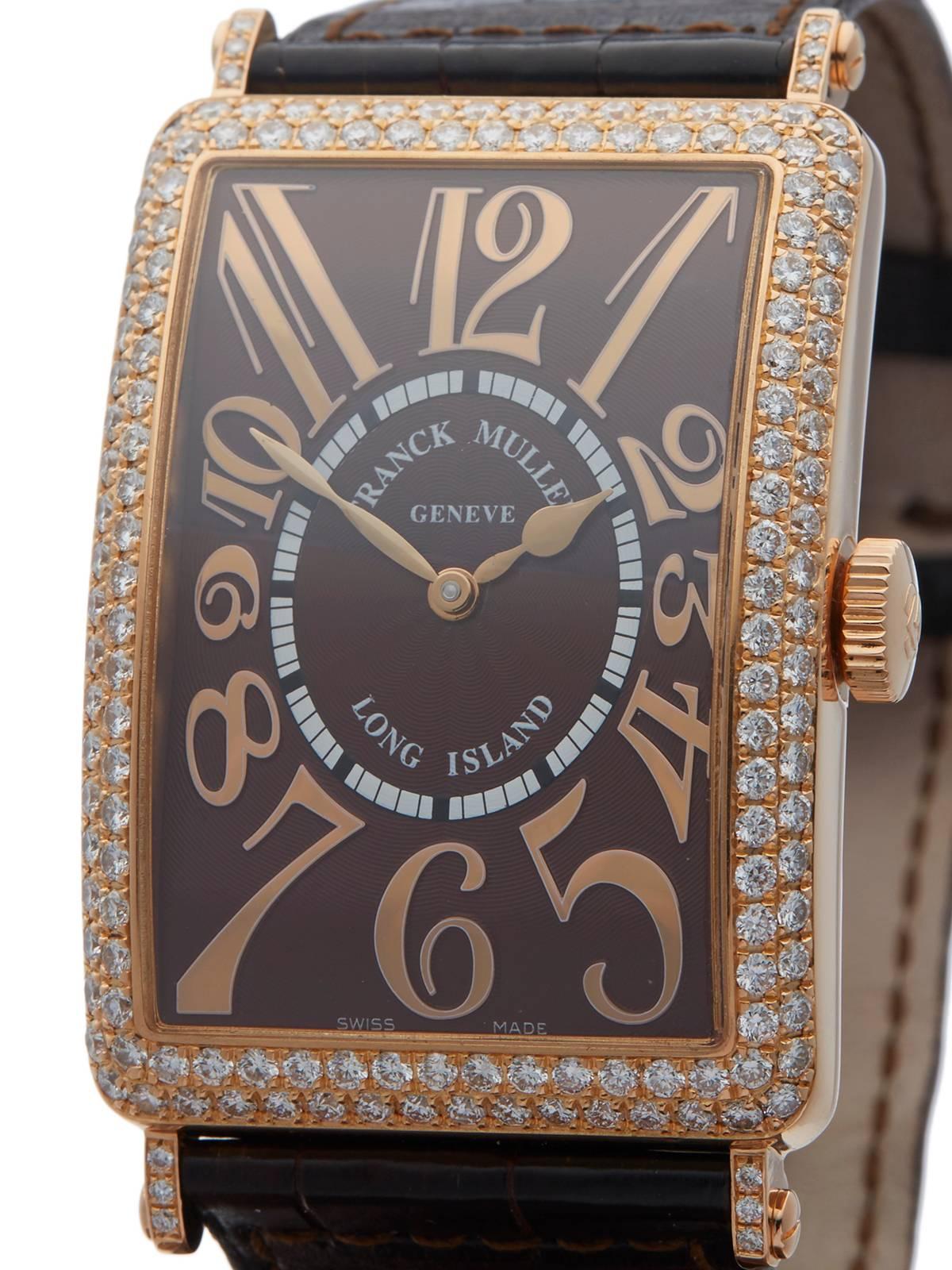 Franck Muller Rose Gold Long Island Relief Original Diamond Automatic Wristwatch In New Condition In Bishop's Stortford, Hertfordshire