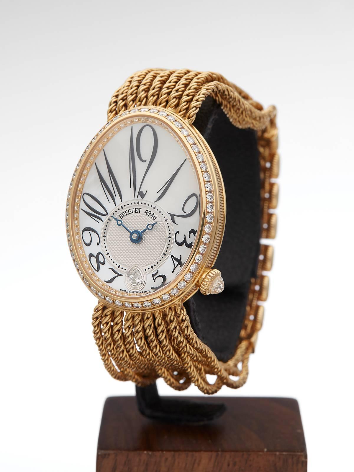 Breguet ladies Yellow Gold diamond mother of pearl dial Automatic Wristwatch In New Condition In Bishop's Stortford, Hertfordshire