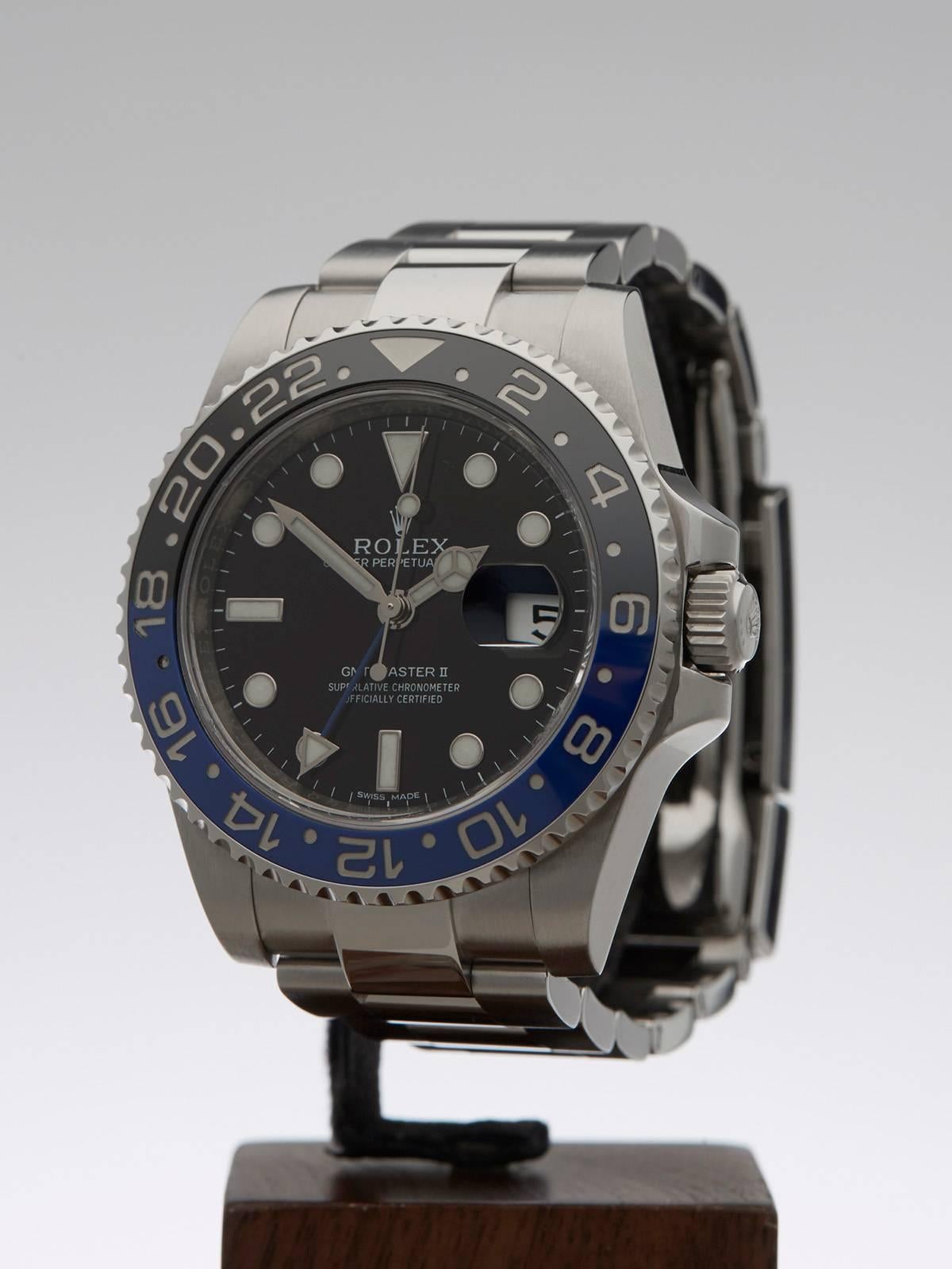 Rolex Stainless Steel GMT-Master II Day-Night Batman Automatic Wristwatch In New Condition In Bishop's Stortford, Hertfordshire